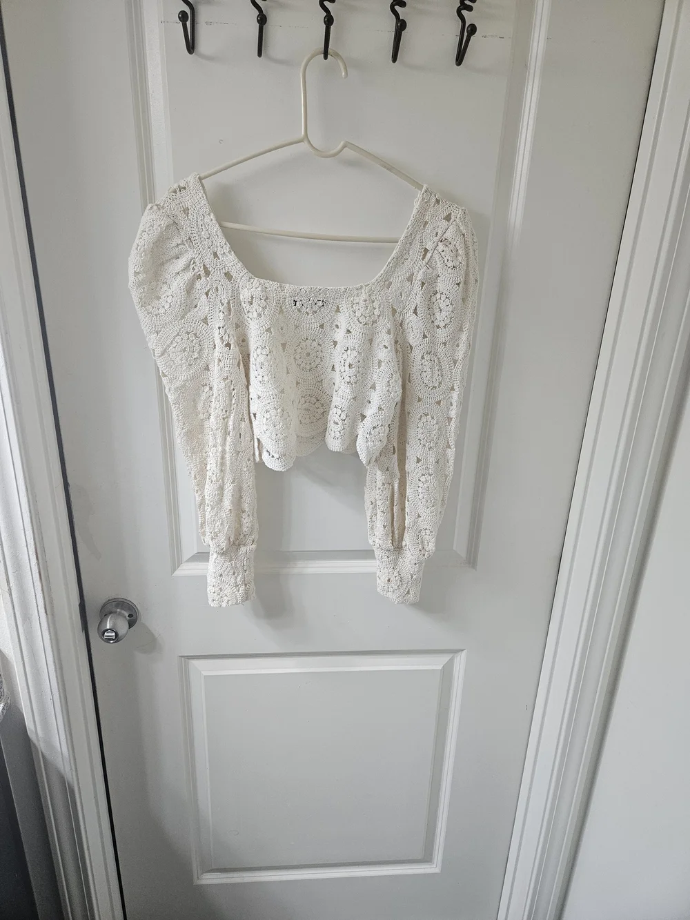 Zara Cream Crochet Square-Neck Crop Top